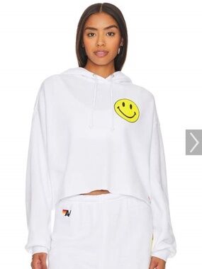 NEW Aviator Nation Smiley 2 Relaxed Cropped Hoodie